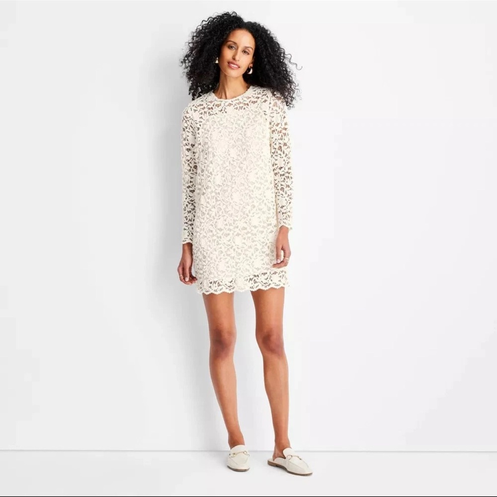 Women's Lace Mini Sheath Dress - Future Collective Cream S